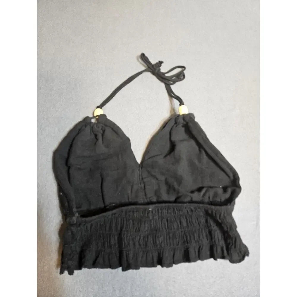 Boho Black Crocheted Bralette XS/S Tie Closures On Neck - Picture 6 of 6